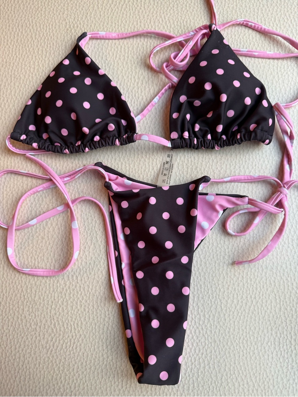 Black & Pink Polka Dot String Bikini Set